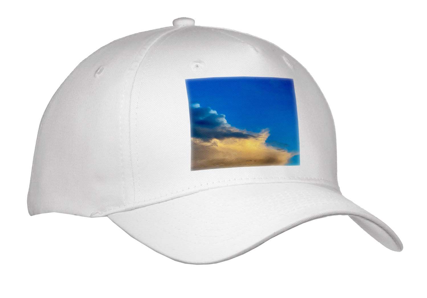 3dRose Stamp City - Clouds - Photograph of Blue and Yellow Cumulus Clouds. - Caps (Cap_336692)