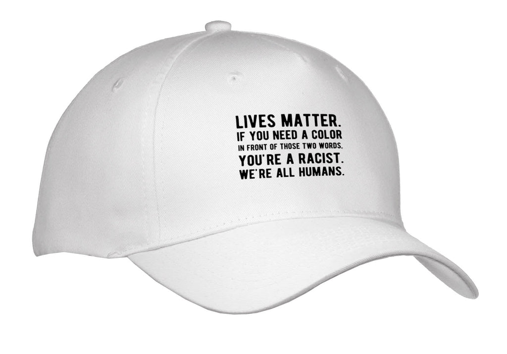 3dRose Lives Matter. We are All Humans. Black Lettering on White Background. - Caps (Cap_336717)