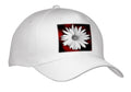 3dRose Photograph of a White Maximilian Sunflower on a red Paint Background. - Caps (Cap_336724)