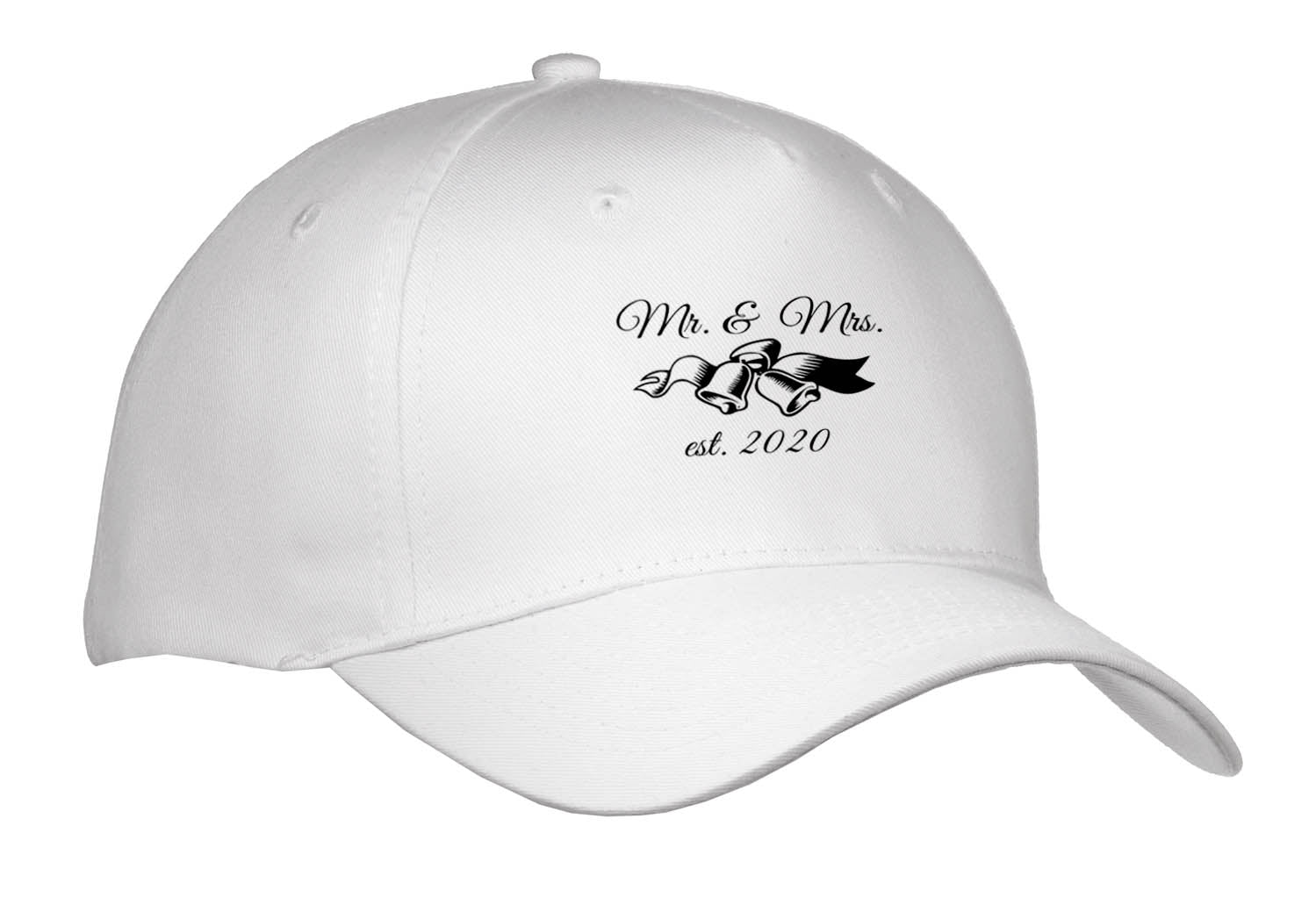 3dRose Mr. and Mrs. with Wedding Bells est 2020 on White Background. - Caps (Cap_336935)