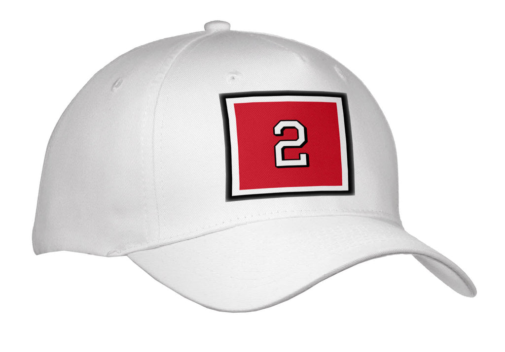 3dRose 777images Popular Sports Colors and Numbers - Number 2 in White Trimmed in Black on Crimson red Background. Outer Trim in White and Black. - Adult Baseball Cap (Cap_33694)