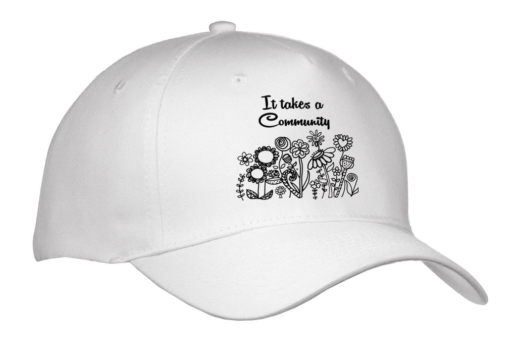 3dRose Fun Cool Artistic Flower Garden Art Design says It Takes a Community - Caps (Cap_338243)