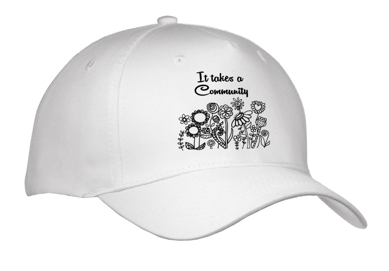 3dRose Fun Cool Artistic Flower Garden Art Design says It Takes a Community - Caps (Cap_338243)