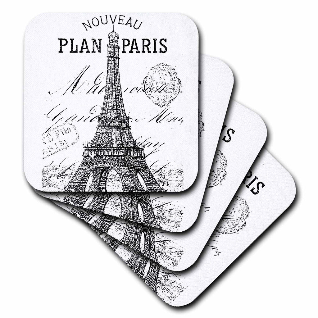 3dRose PS Vintage - Nouveau Paris vintage Eiffel tower - Coasters (cst_110389)