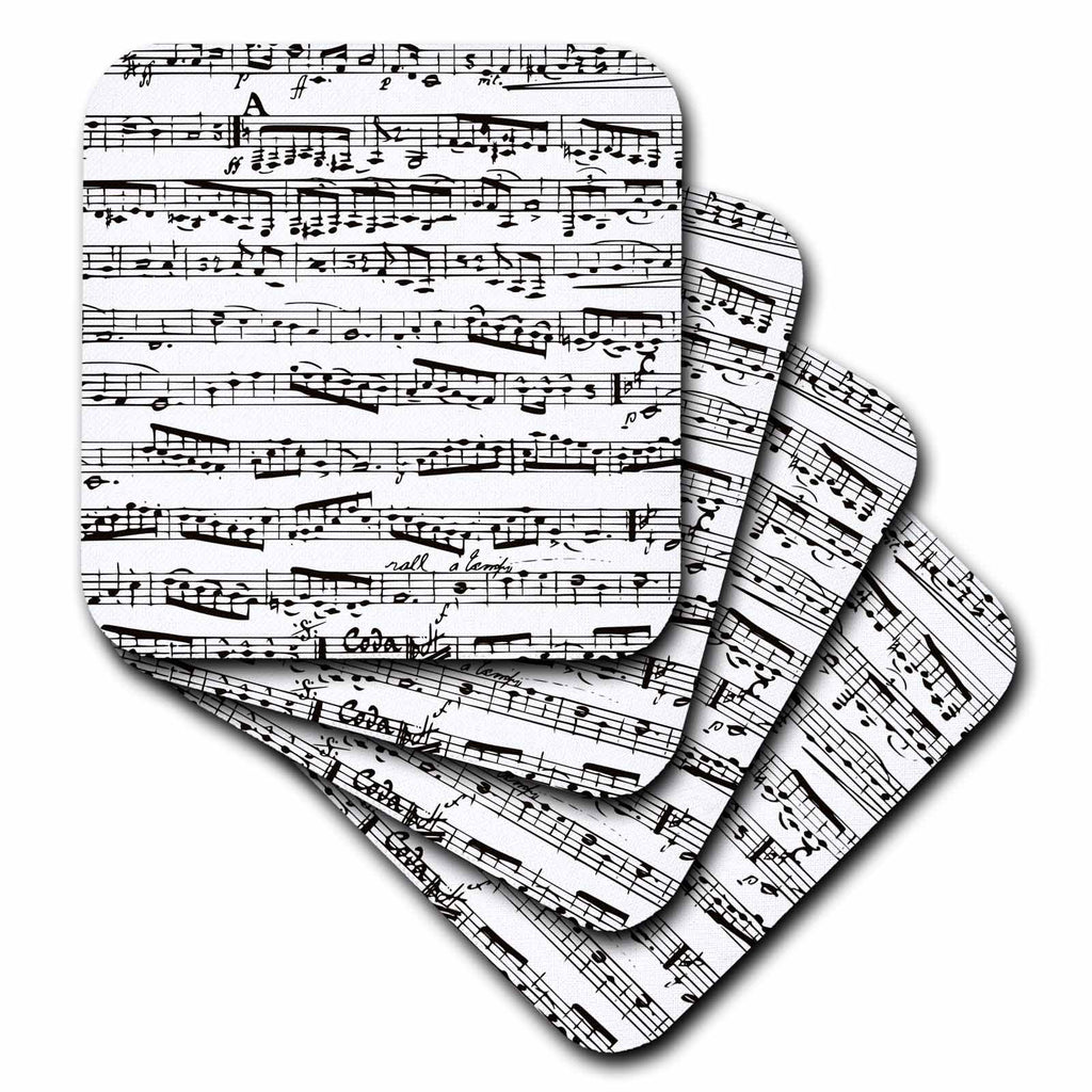 3dRose InspirationzStore Music Art Designs - Musical notes - vintage sheet music - black and white piano notation - pianist and musician gifts - Coasters (cst_112825)