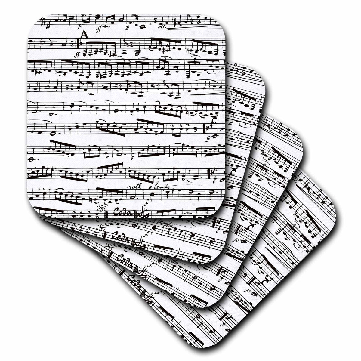 3dRose InspirationzStore Music Art Designs - Musical notes - vintage sheet music - black and white piano notation - pianist and musician gifts - Coasters (cst_112825)