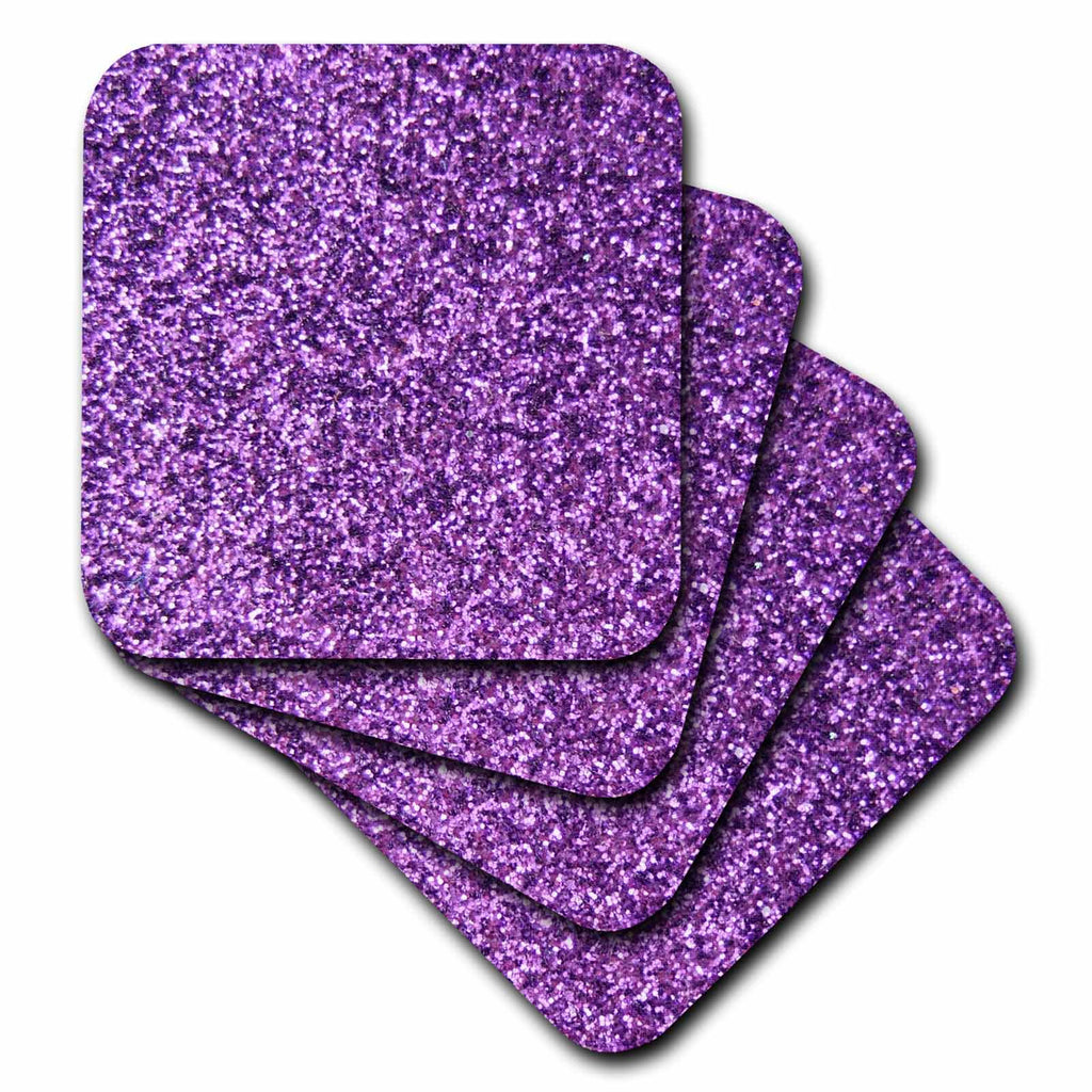 3dRose InspirationzStore Sparkles - Purple Faux Glitter - photo of glittery texture - fashionable girly trendy glam sparkly bling effect - Coasters (cst_112889)