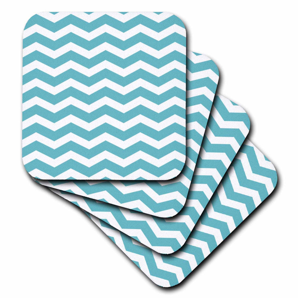 3dRose InspirationzStore Chevron Patterns - Teal and White Chevron Zig Zag Pattern - Trendy Modern Stylish Turquoise Aqua Blue Zigzag Stripe - Coasters (CST_120239)