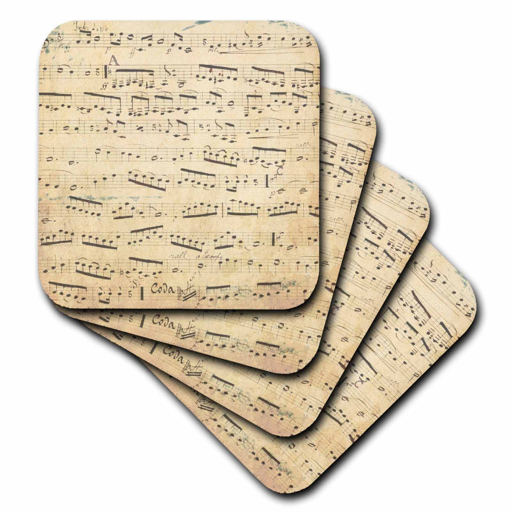 3dRose InspirationzStore Music Art Designs - Grunge Musical Notes - Vintage Sheet Music - yellowed Piano Notation - Pianist and Musician Gifts - Coasters (CST_120273)