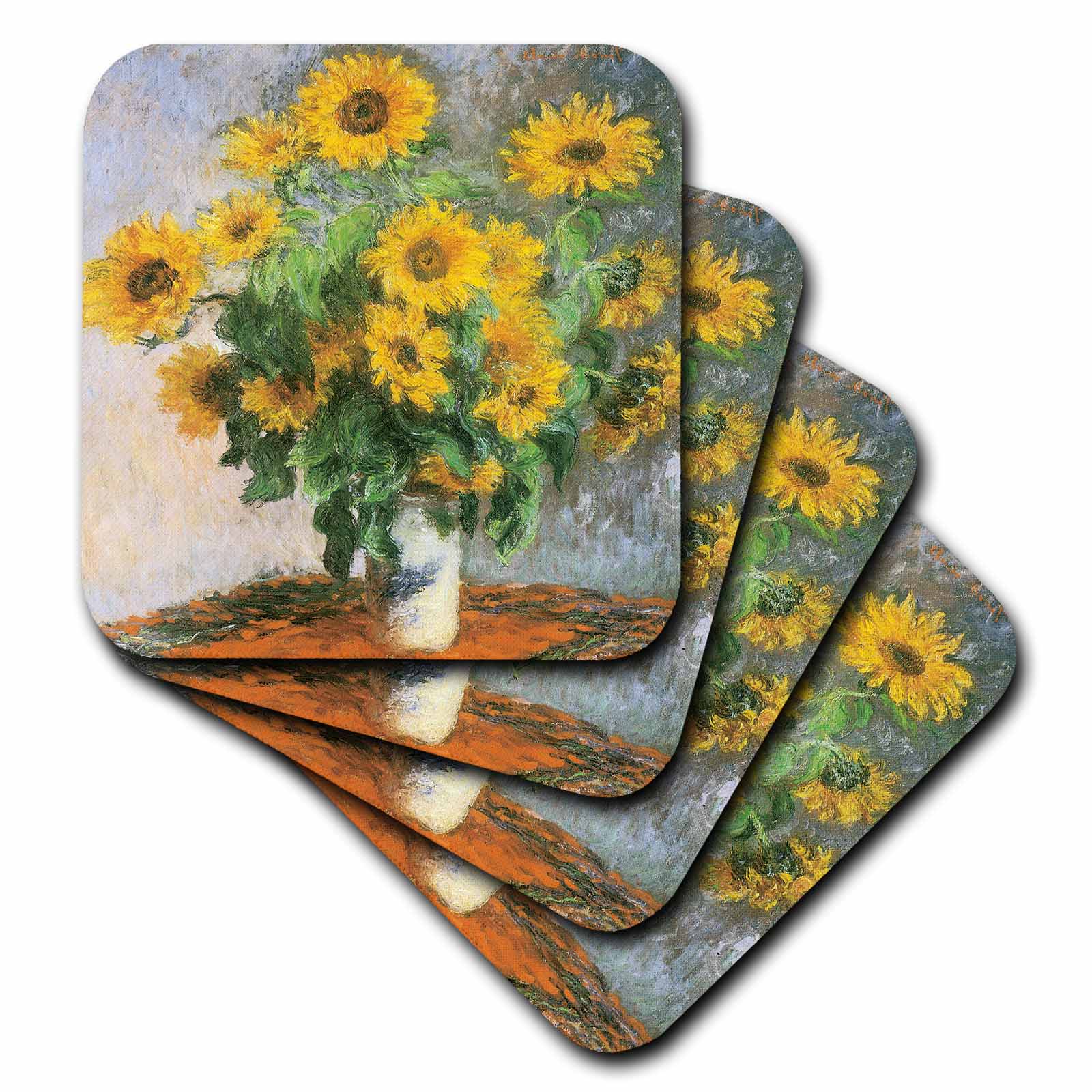 3dRose BLN Claude Monet Collection - Sunflowers by Claude Monet, 1881 Impressionist Still Life Painting - Coasters (cst_126590)