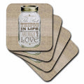 3dRose Janna Salak Designs Rustic Designs - Mason Jar on Burlap Print Brown - The Best Things in Life are Made with Love - Gifts for The Cook - Coasters (CST_128507)