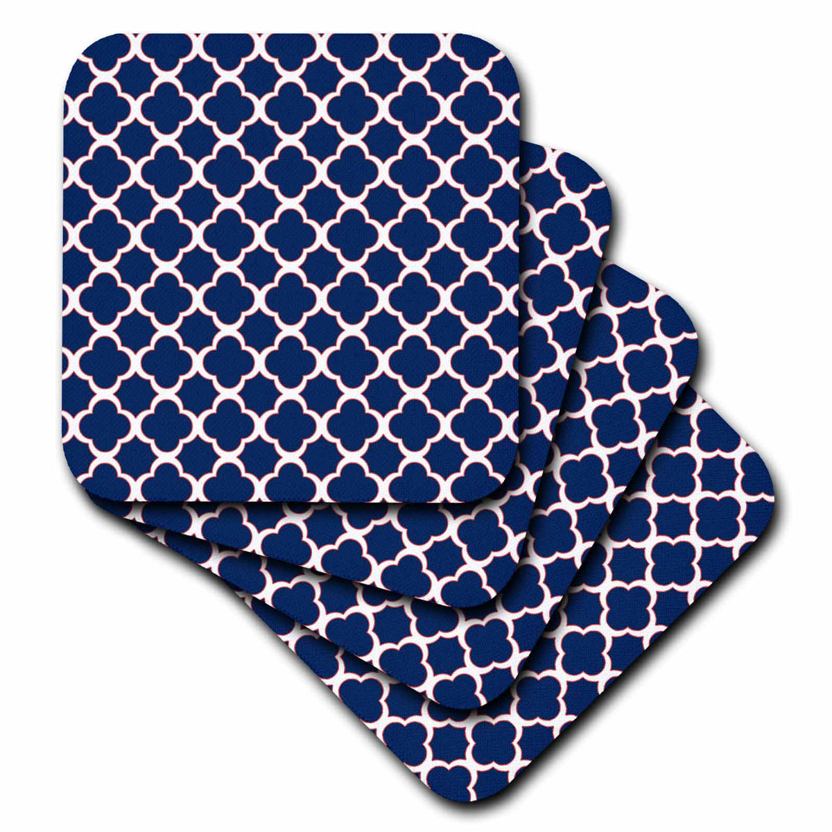 3dRose Janna Salak Designs Contemporary Patterns - Quatrefoil Pattern Navy Blue and White with Red Accent - Coasters (CST_165919)