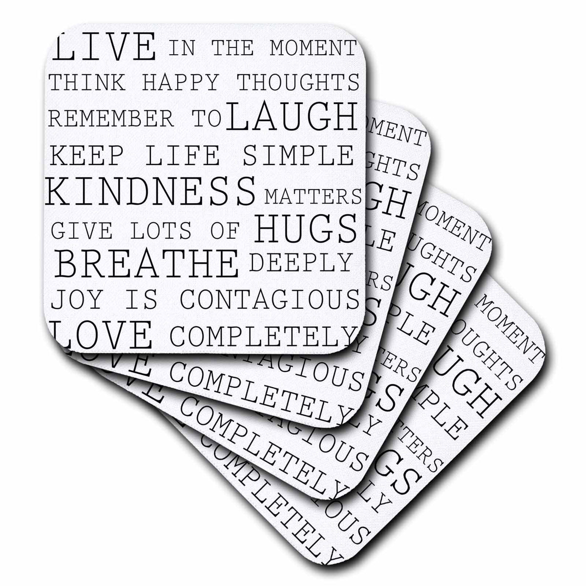 3dRose PS Inspirations - Inspirational Words Black and White Text - Coasters (cst_179040)
