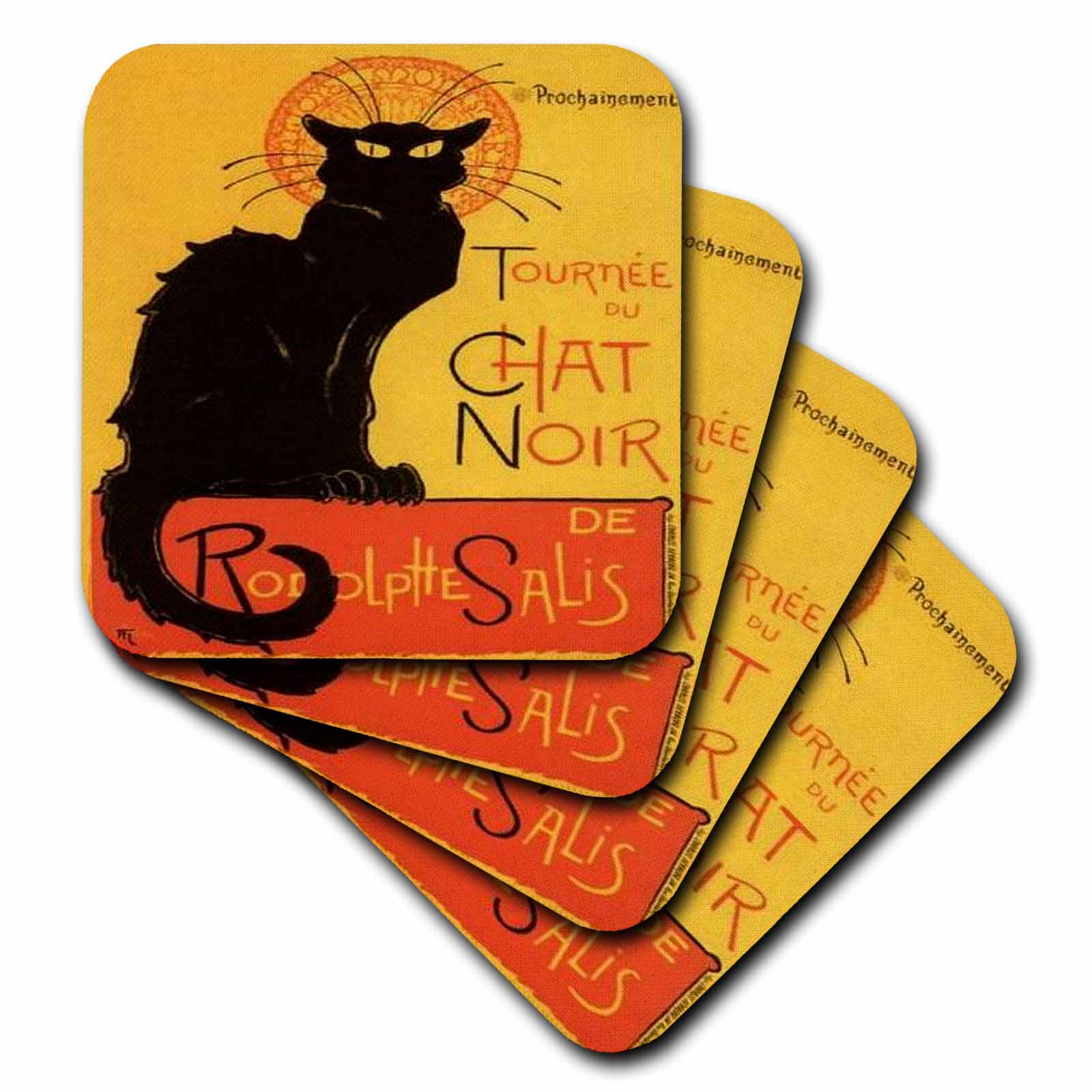 3dRose Taiche - Vintage Posters - Cats - Le Chat Noir - Advertising, Art Nouveau, Black cat, cat, Cats, Chat Noir, le Chat - Coasters (CST_46907)