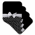 3dRose InspirationzStore Ribbon Designs - Cute fifties style black and white polka dot pattern with elegant sophisticated white ribbon bow - Coasters (cst_56662)