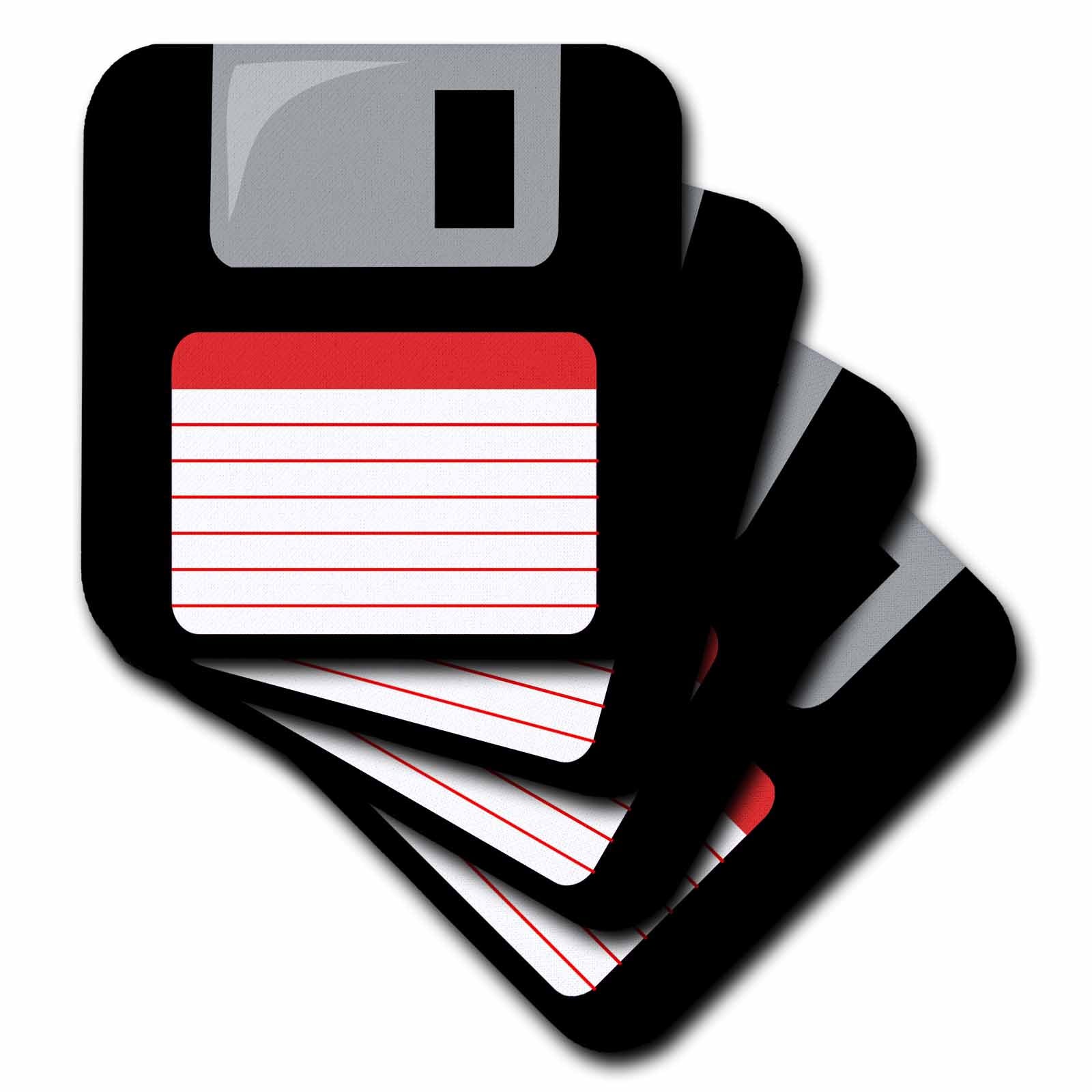 3dRose InspirationzStore Floppy Disks - Retro 90s computer black floppy disk graphic design with red label - 1990s - ninties computer tech - Coasters (cst_57457)