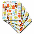 3dRose Florene Childrens Art II - Owl I Cute in Olive Green n Yellow Orange - Coasters (CST_60529)