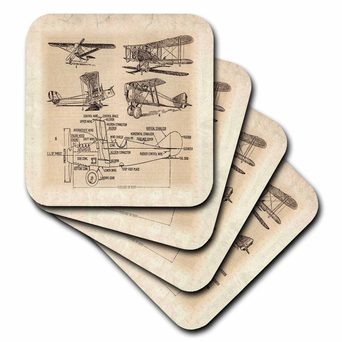 3dRose Florene Vintage - Early 1900s Sketch Of Airplanes - Coasters (cst_62138)