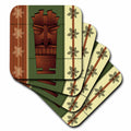 3dRose Janna Salak Designs Tiki Masks - Wood Grain Tropical Tiki Mask - Hawaiian Flowers Green and Cream - Coasters (CST_77490)