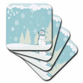 3dRose Anne Marie Baugh Winter - Pretty White Snowman In A White and Blue Winter Scene - Coasters (cst_78506)