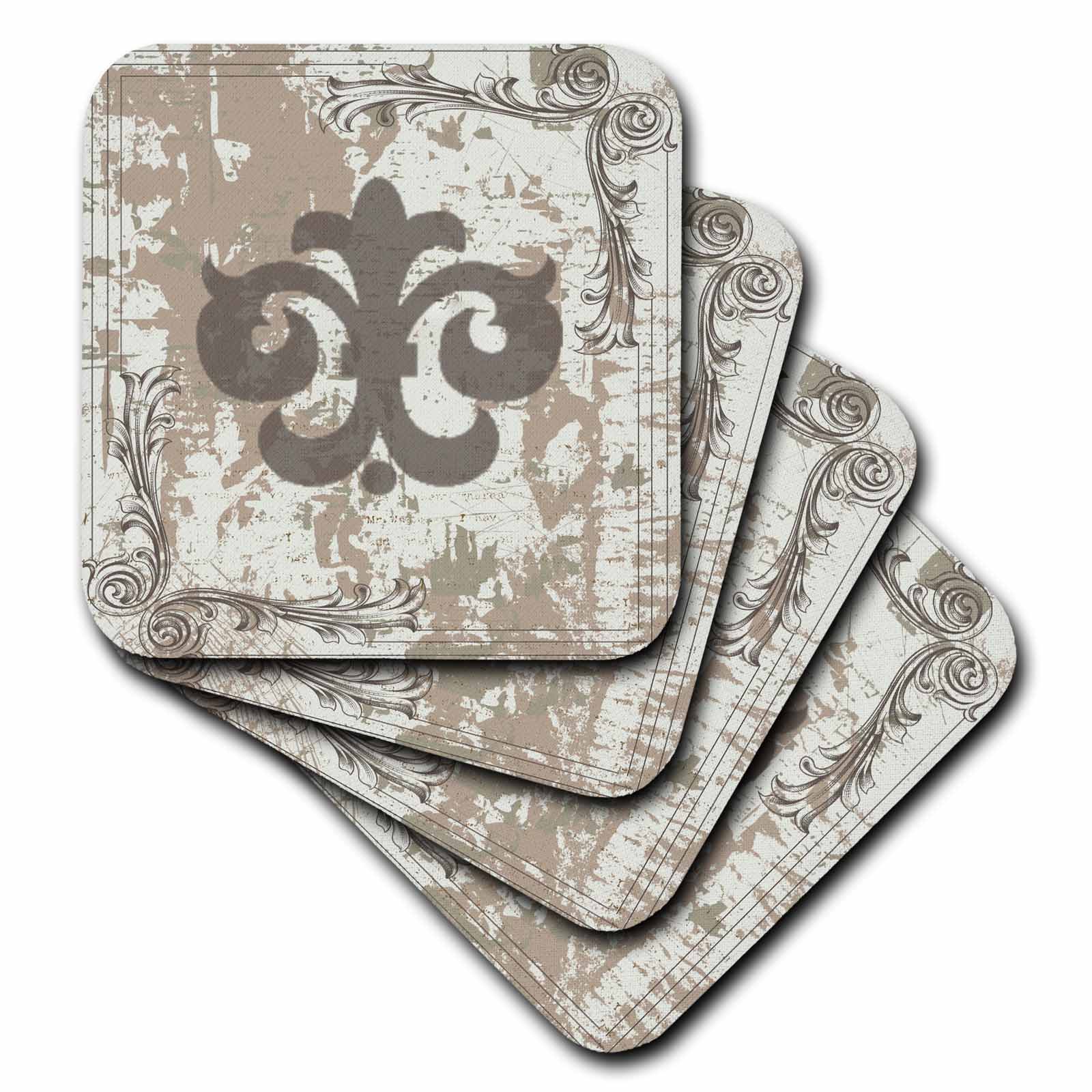 3dRose Anne Marie Baugh Fleur De Lis - Gray Fleur De Lis On A Grunge Background - Coasters (cst_78558)