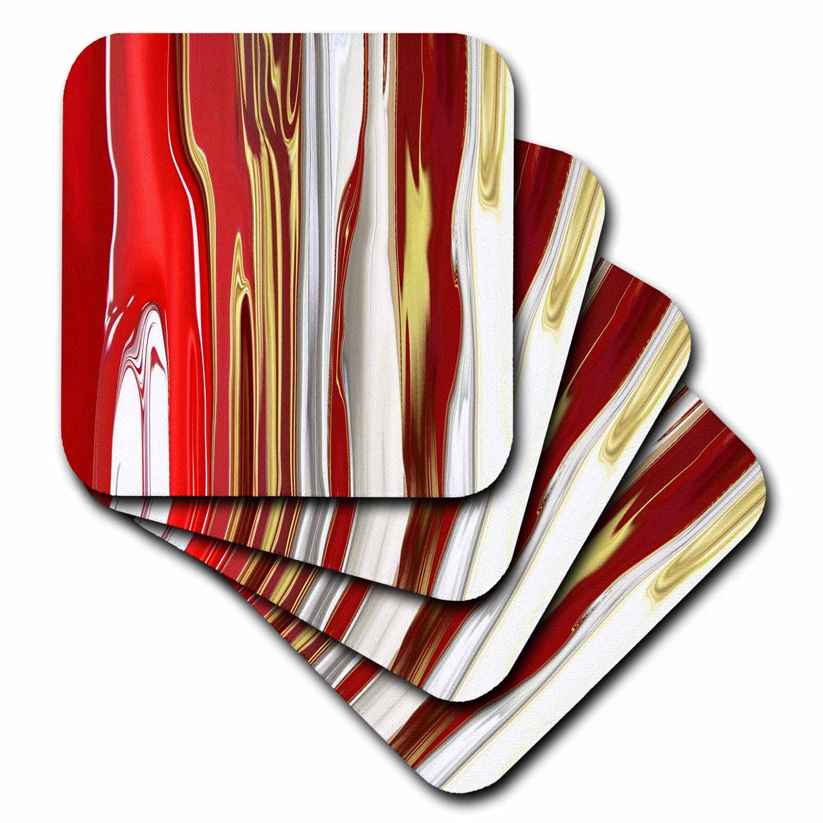 3dRose Florene Digital Contemporary - Modern Red Silver n Gold Melt - Coasters (CST_80716)