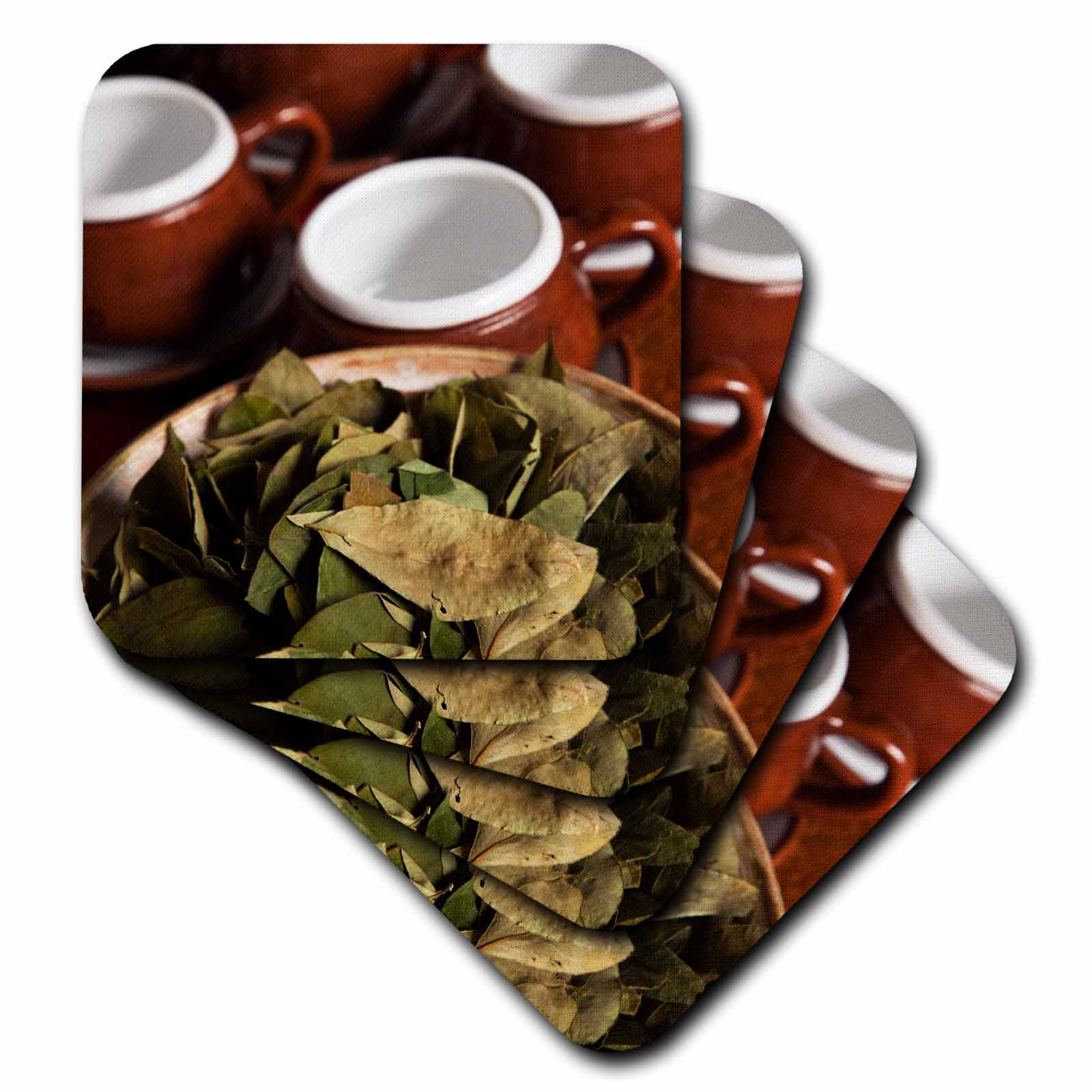 3dRose Danita Delimont - Peru - Peru, Cuzco. Coca Leaves and Tea Cups - SA17 BJA0152 - Jaynes Gallery - Coasters (CST_86965)