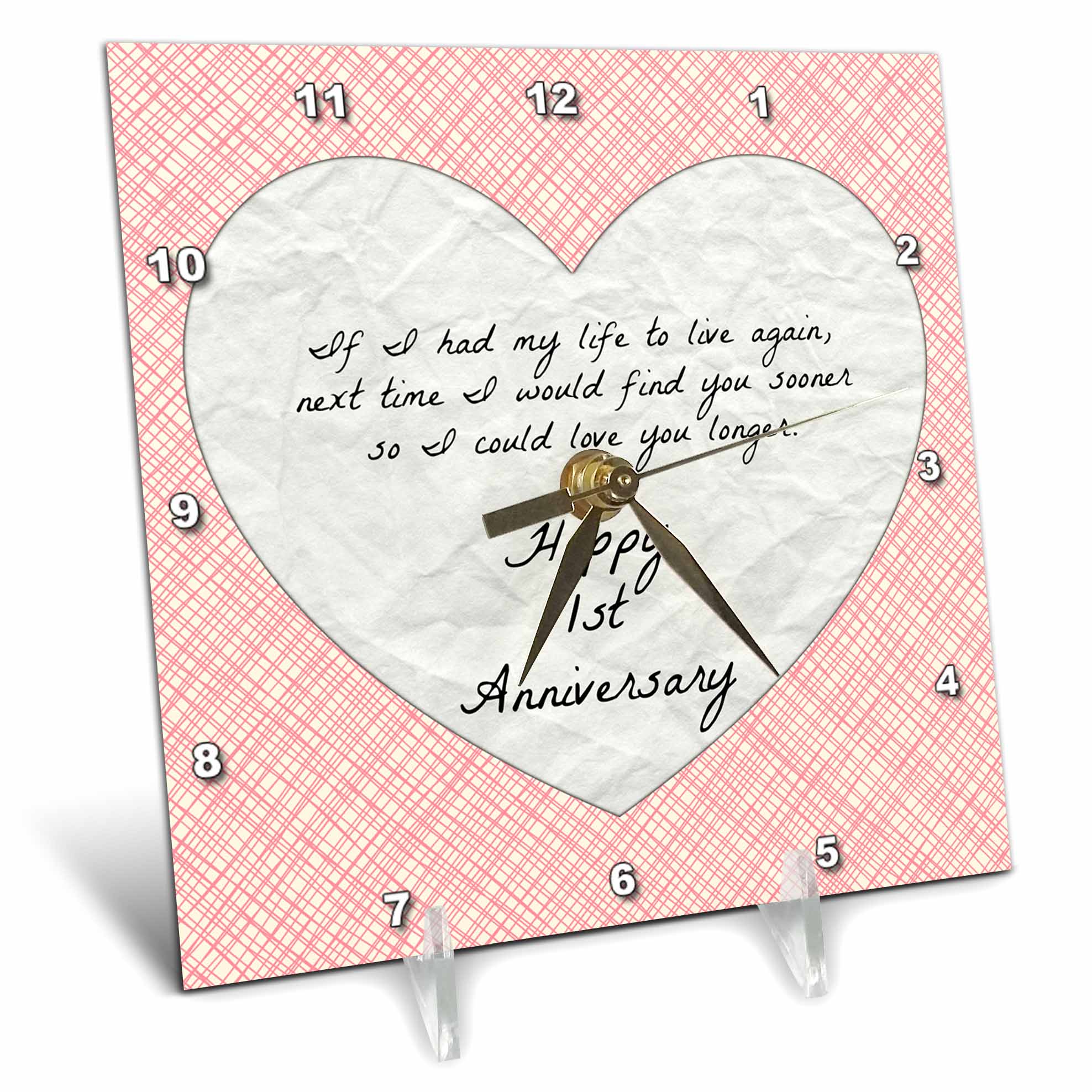 3dRose BrooklynMeme Love Saying - 1st Anniversary Love You with Faux Paper-Like Background and Design - Desk Clocks (dc_221891)