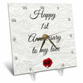 3dRose BrooklynMeme Love Saying - Happy 1st Anniversary to My Love on Faux Paper-Like Background - Desk Clocks (dc_221892)
