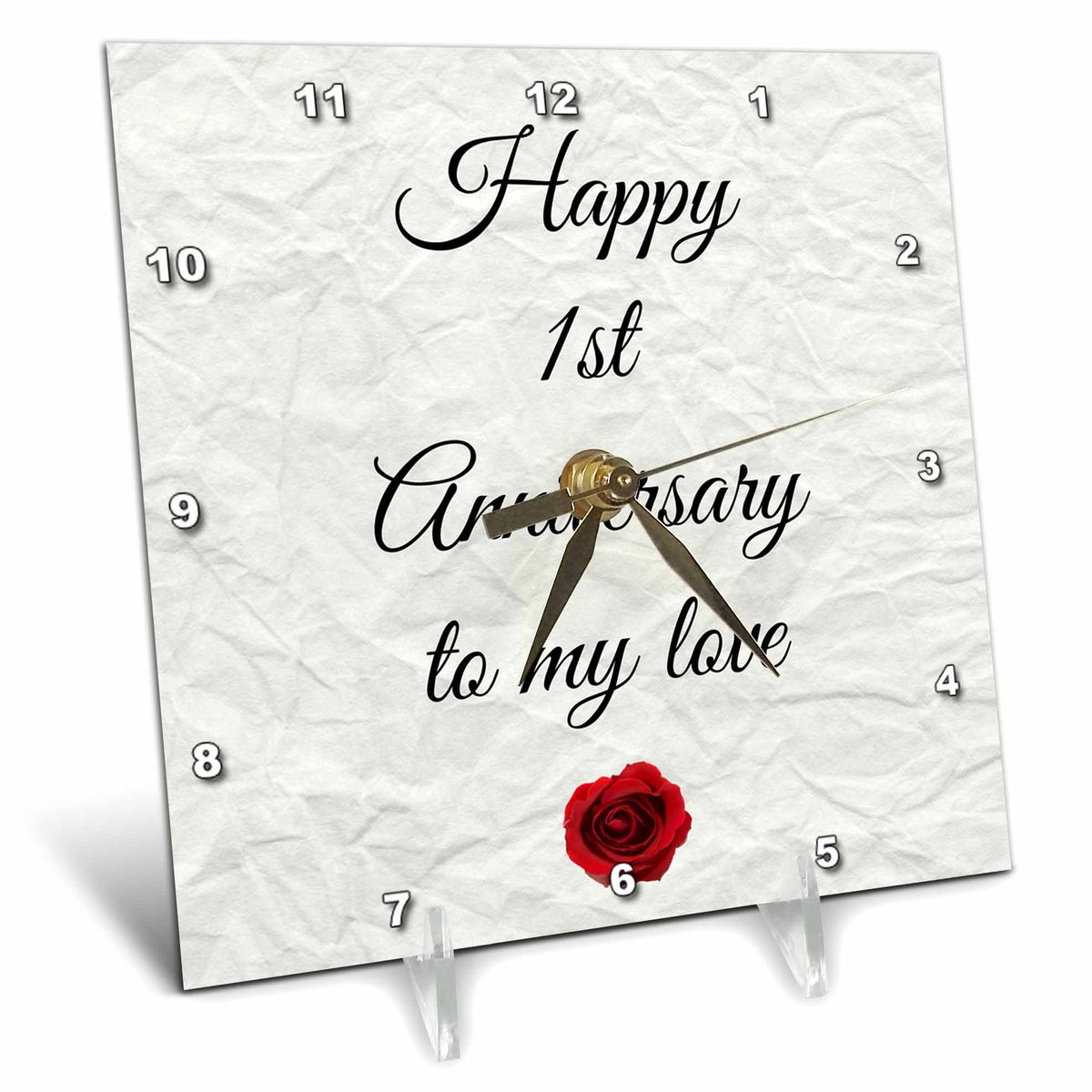 3dRose BrooklynMeme Love Saying - Happy 1st Anniversary to My Love on Faux Paper-Like Background - Desk Clocks (dc_221892)