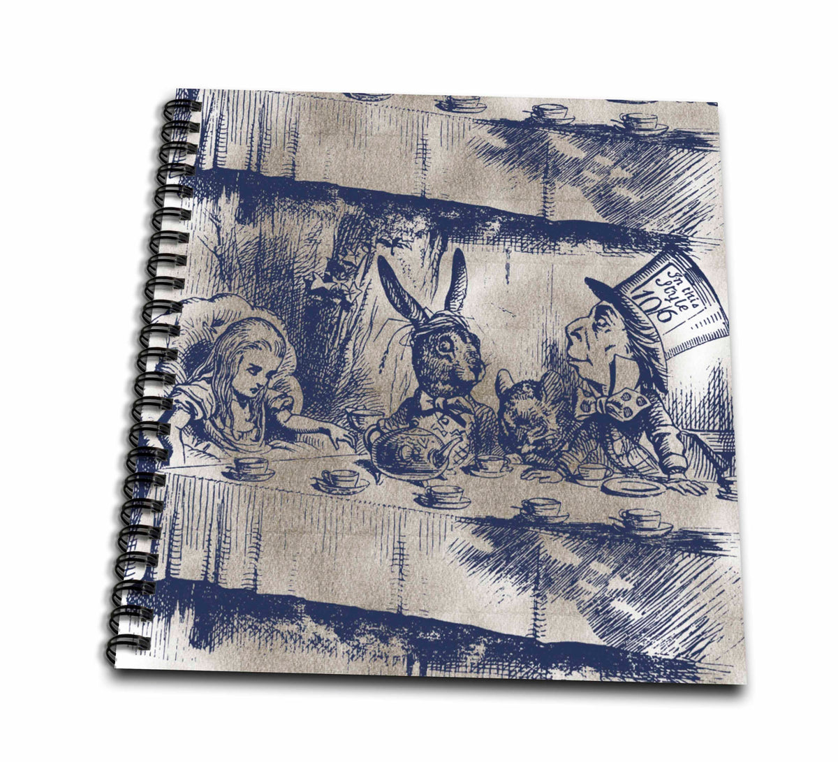 3dRose PS Vintage - Alice in Wonderland Tea Party with Mad Hatter - Drawing Books (db_110203)