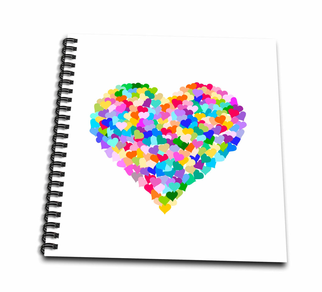 3dRose InspirationzStore Romance and Love Collection - Rainbow love, hearts, colorful romantic, confetti multicolor - valentines day - Drawing Books (db_112898)