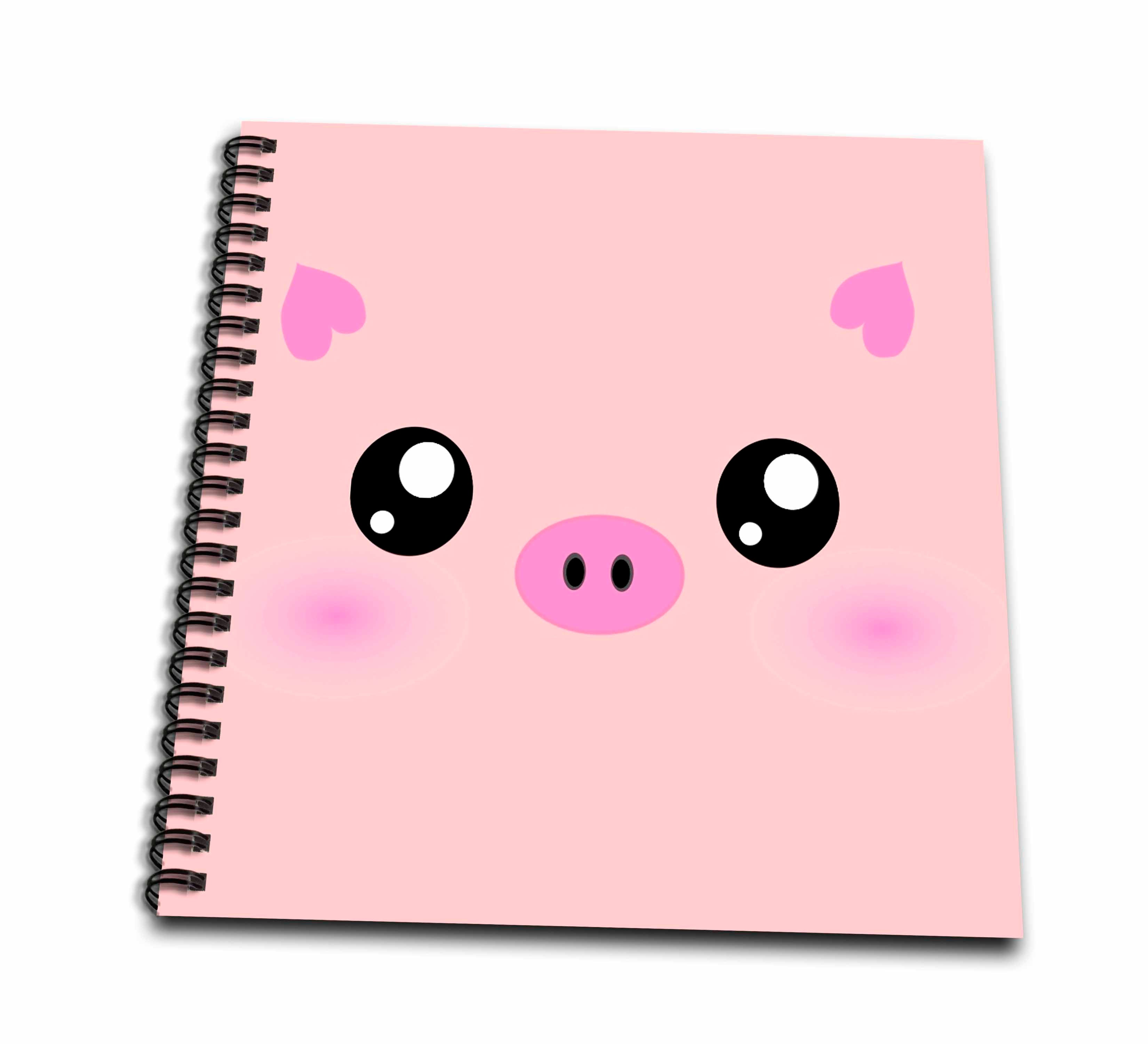 3dRose InspirationzStore Cute Animals - Kawaii pig face - cute pink minimalist farm animal cartoon - nursery kids child children girly girls - Drawing Books (db_113123)