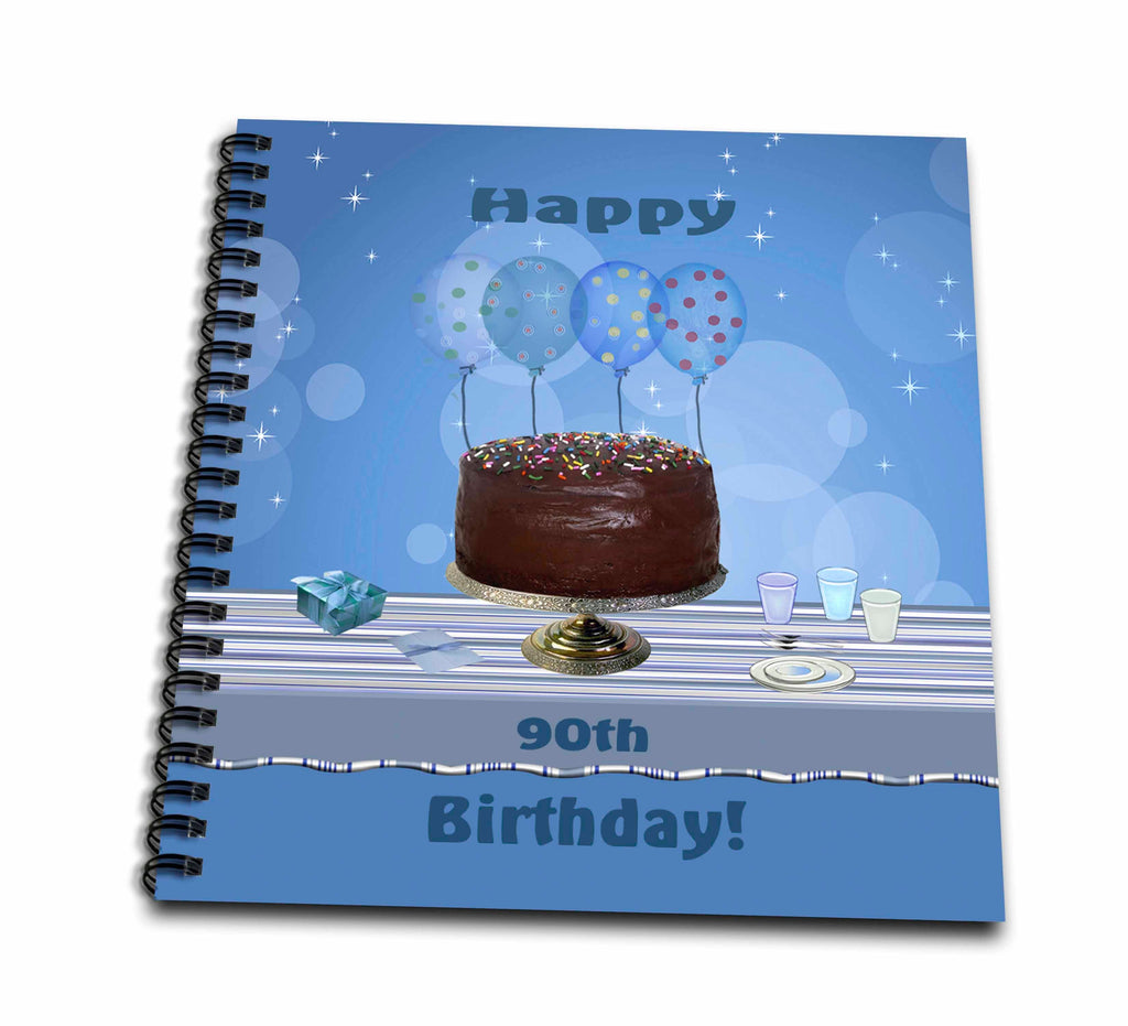 3dRose Beverly Turner Birthday Design - 90th Birthday Party with Chocolate Cake and Blue Balloons - Drawing Books (db_123976)