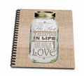 3dRose Janna Salak Designs Rustic Designs - Mason Jar on Burlap Print Brown - The Best Things in Life are Made with Love - Gifts for the Cook - Drawing Books (db_128507)
