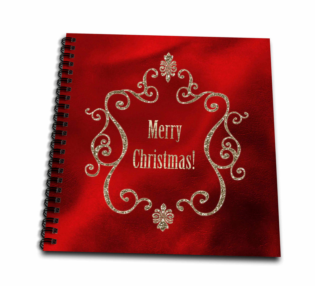 3dRose Beverly Turner Christmas Design - Elegant Gold Jewel Look Frame with Merry Christmas on Red - Drawing Books (db_167306)