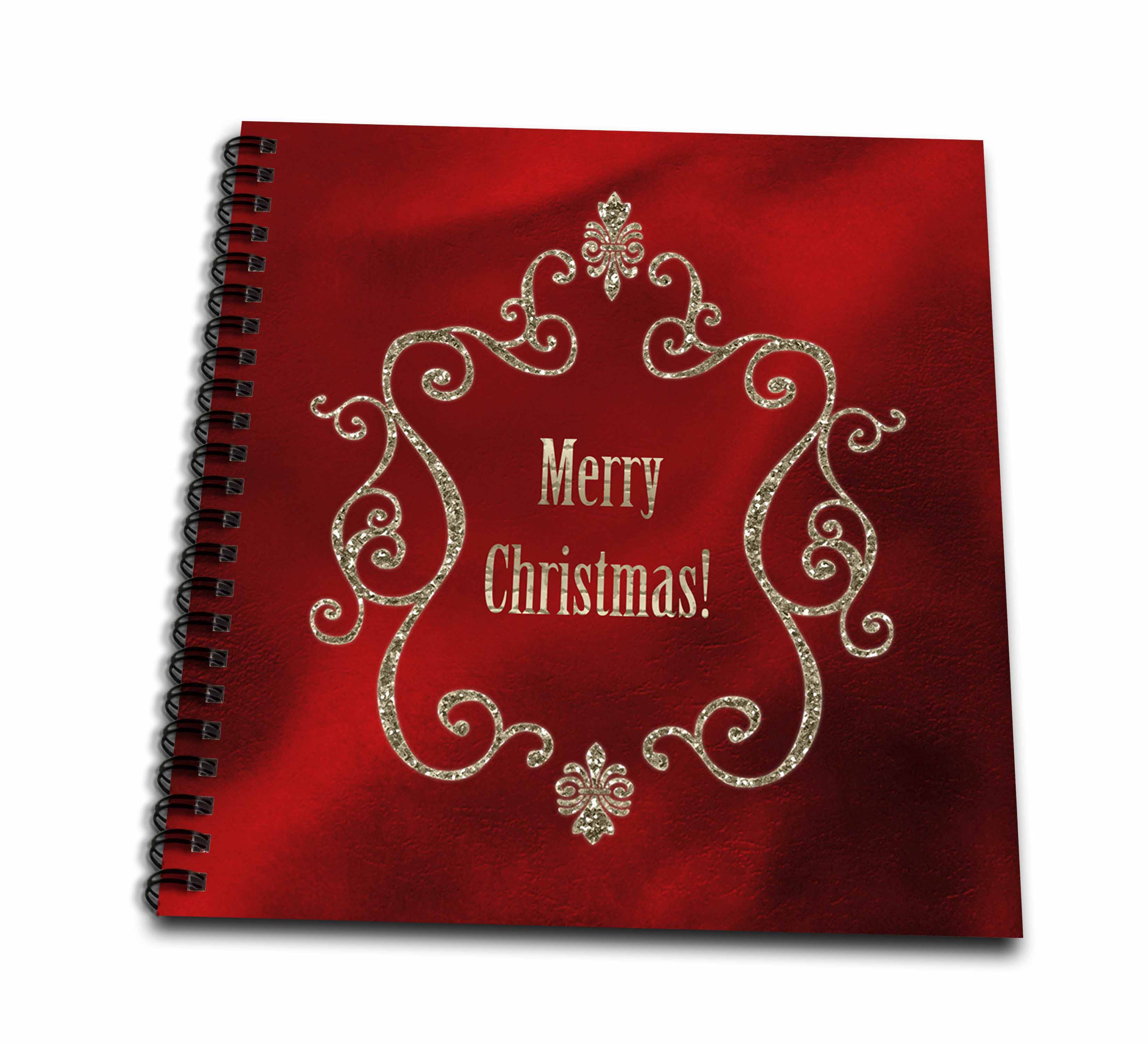 3dRose Beverly Turner Christmas Design - Elegant Gold Jewel Look Frame with Merry Christmas on Red - Drawing Books (db_167306)