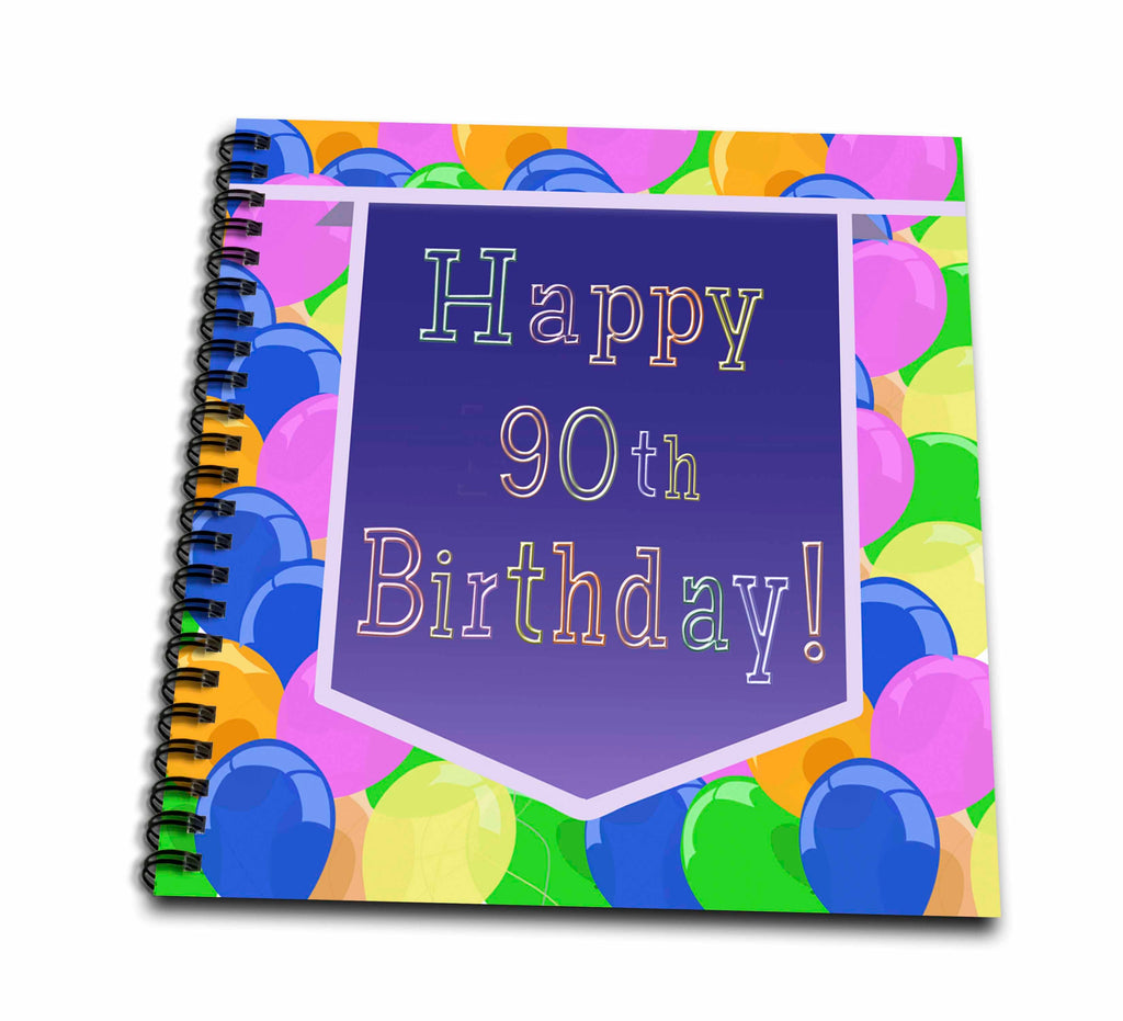 3dRose Beverly Turner Birthday Design - Balloons with Purple Banner Happy 90th Birthday - Drawing Books (db_173072)