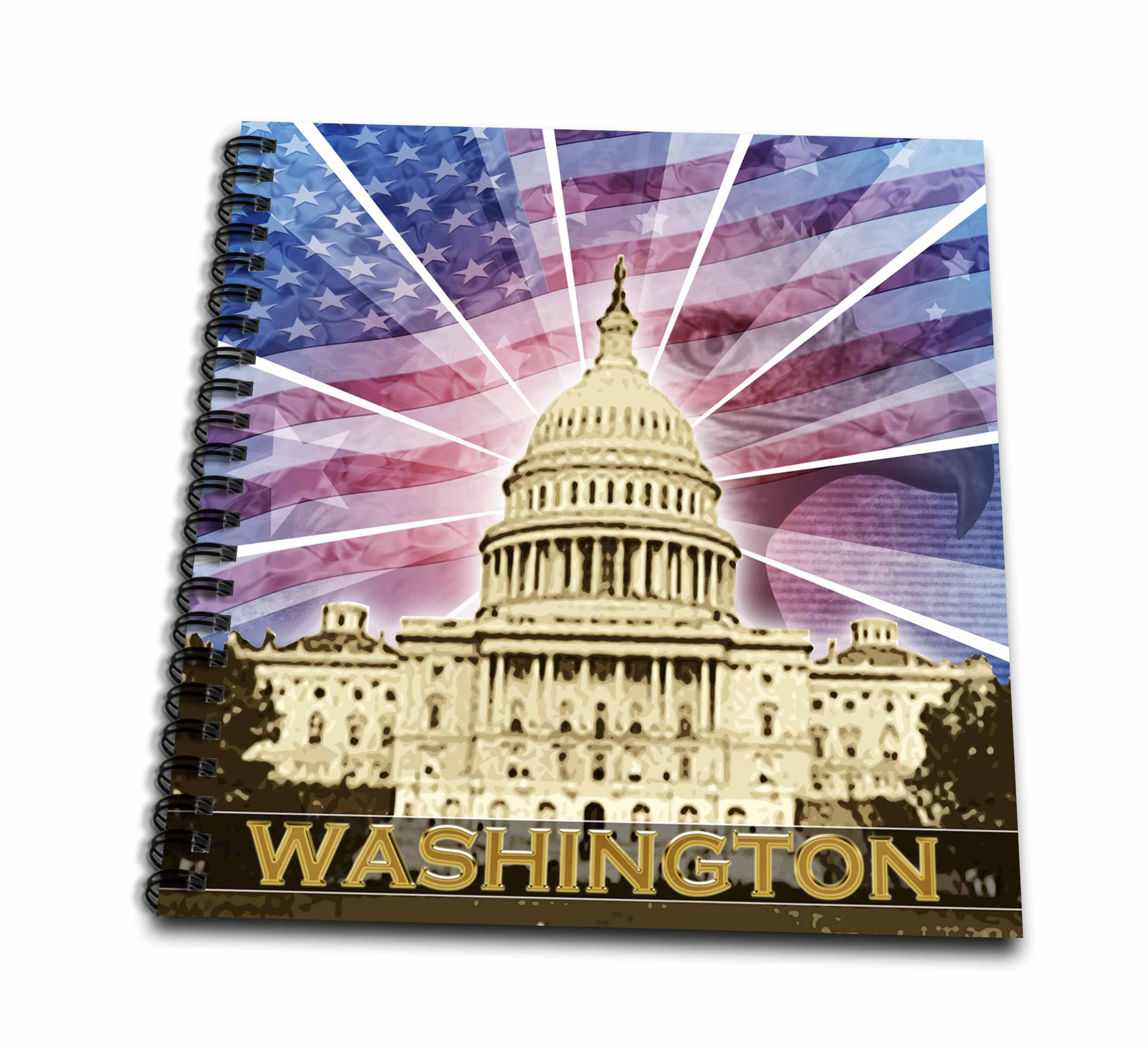 3dRose Perkins Designs USA - Washington DC patriotic American flag with Bald Eagle and Capitol building - Drawing Books (db_19413)