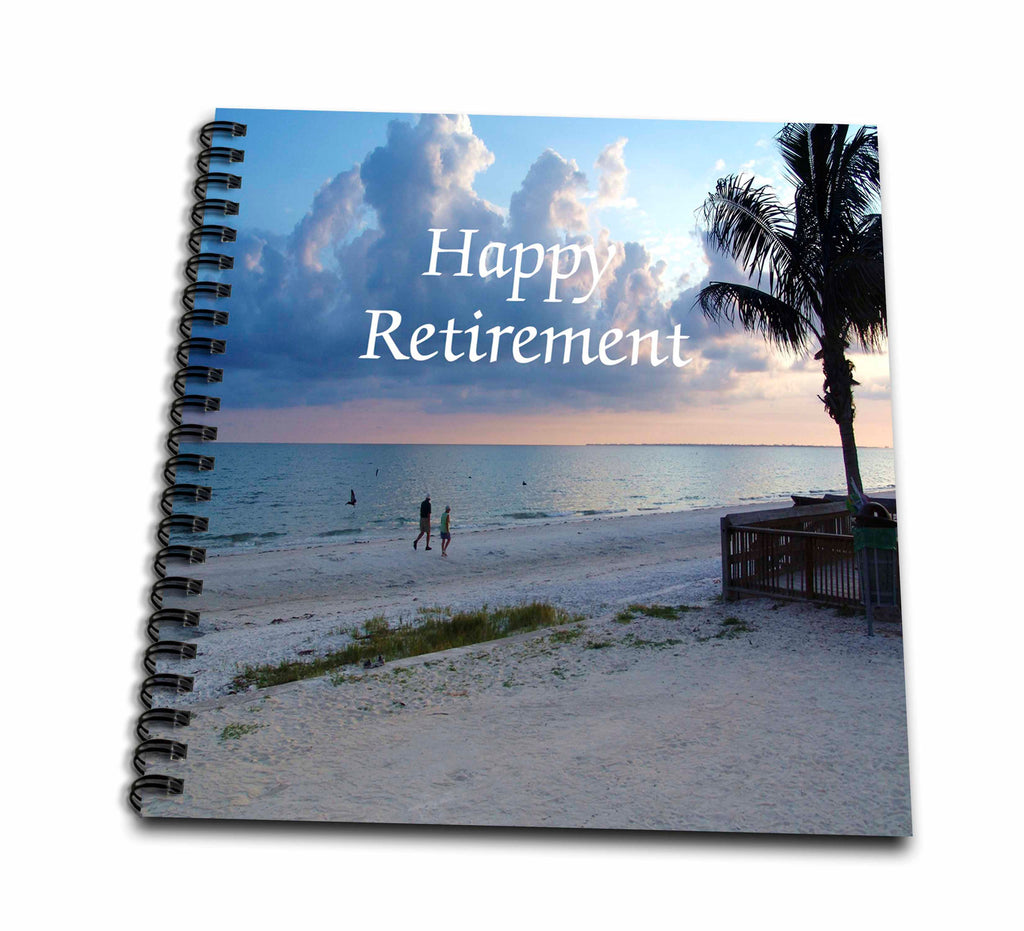 3dRose Florene - Special Events - Print of Happy Retirement On Photo Of Florida Beach - Drawing Books (db_221579)