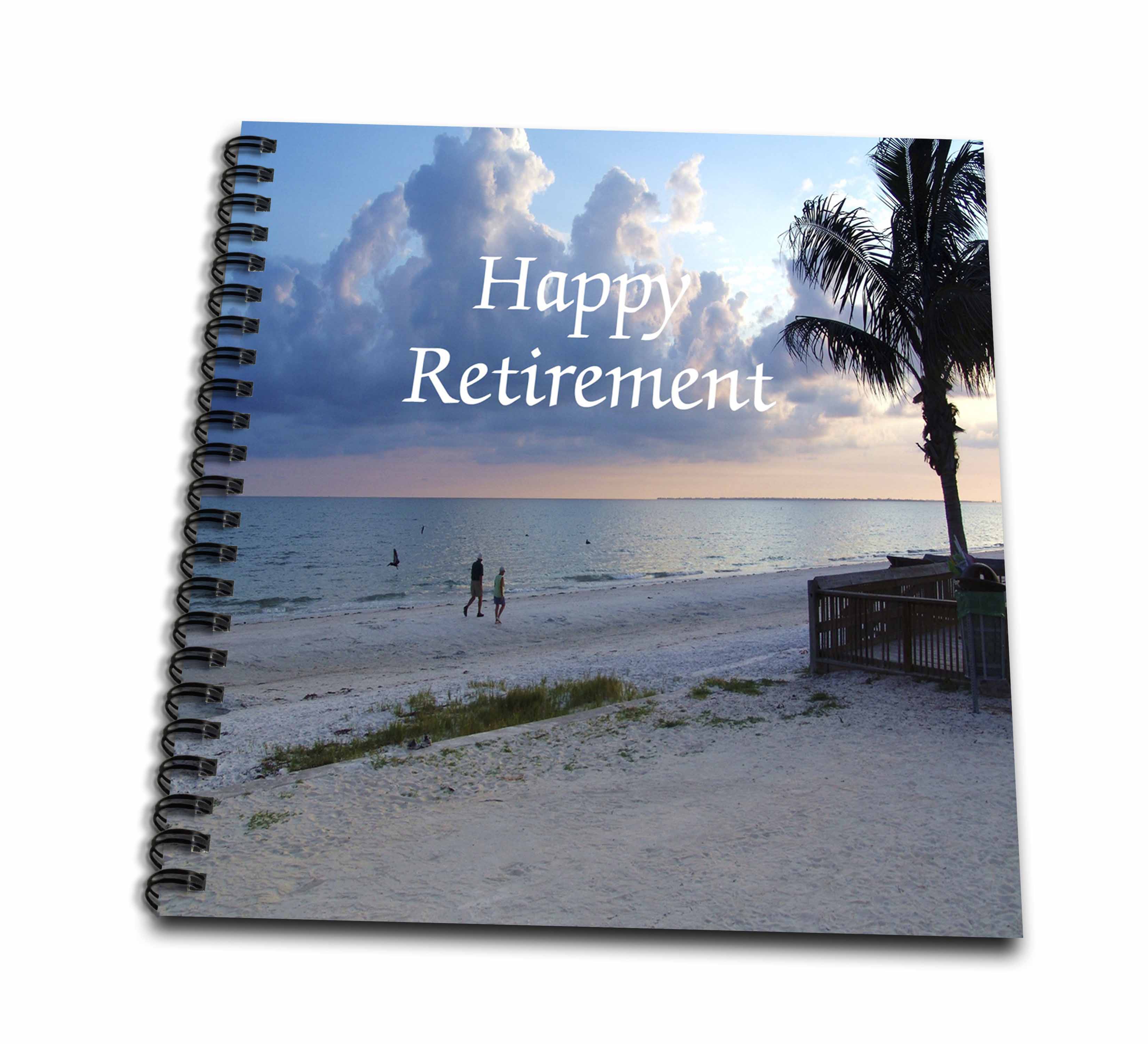 3dRose Florene - Special Events - Print of Happy Retirement On Photo Of Florida Beach - Drawing Books (db_221579)