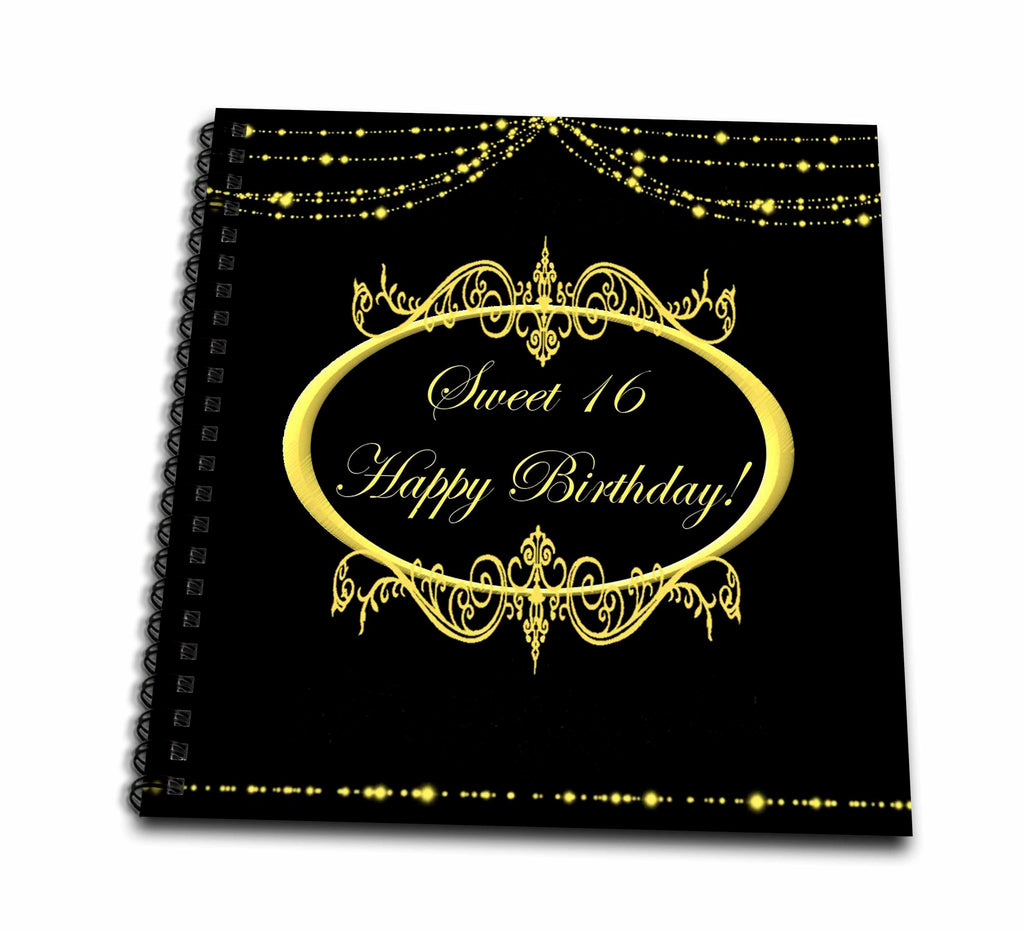 3dRose Edmond Hogge Jr Birthdays - Black and Gold Sweet 16 Happy Birthday - Drawing Books (db_39512)