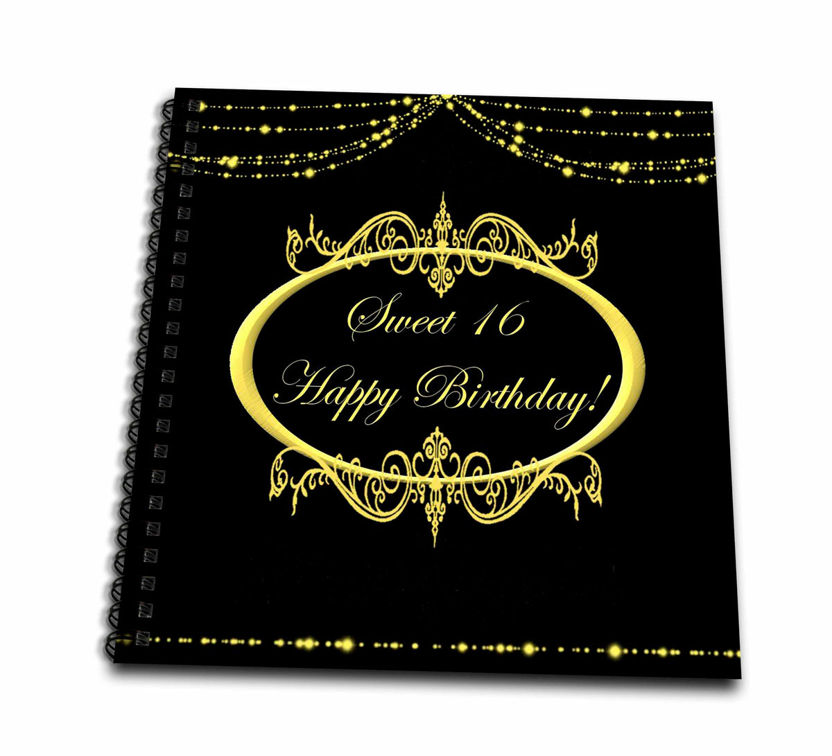 3dRose Edmond Hogge Jr Birthdays - Black and Gold Sweet 16 Happy Birthday - Drawing Books (db_39512)