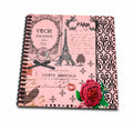 3dRose InspirationzStore Vintage Art - Stylish Vintage Pink Paris Collage Art - Eiffel Tower - Red Rose - Girly Gothic Black Bow and Swirls - Drawing Books (db_76593)