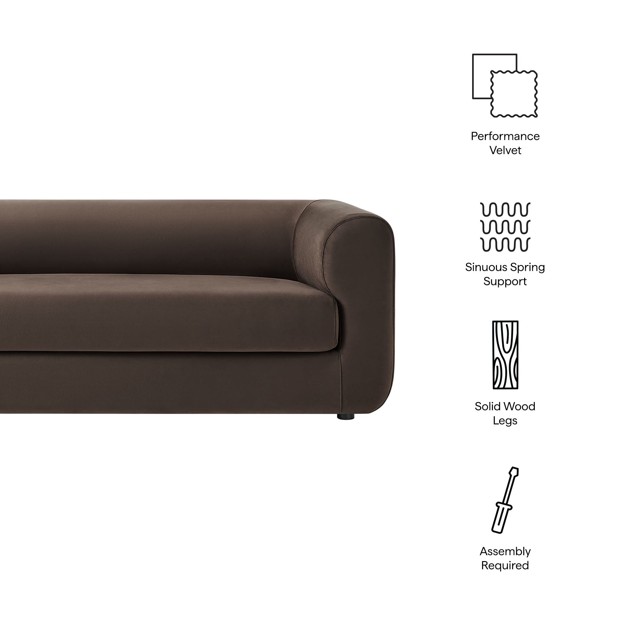 Leif 89" Performance Velvet Upholstered Sofa by Modway