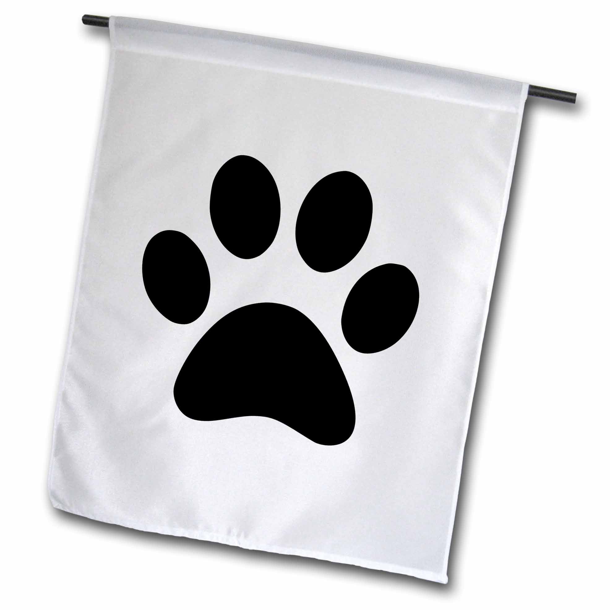 3dRose InspirationzStore Pet designs - Black paw print on white - animal pawprint - cute cartoon animal footprint eg dog or cat foot print - Flags (fl_161514)