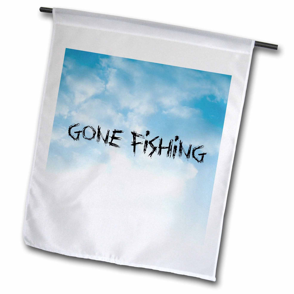3dRose Xander sports sayings - gone fishing, clouds background, black lettering - Flags (fl_172371)