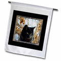 3dRose Beverly Turner Cat Photography - Beautiful Black Cat with Gold Eyes in The Garden in The Winter - Flags (fl_180845)