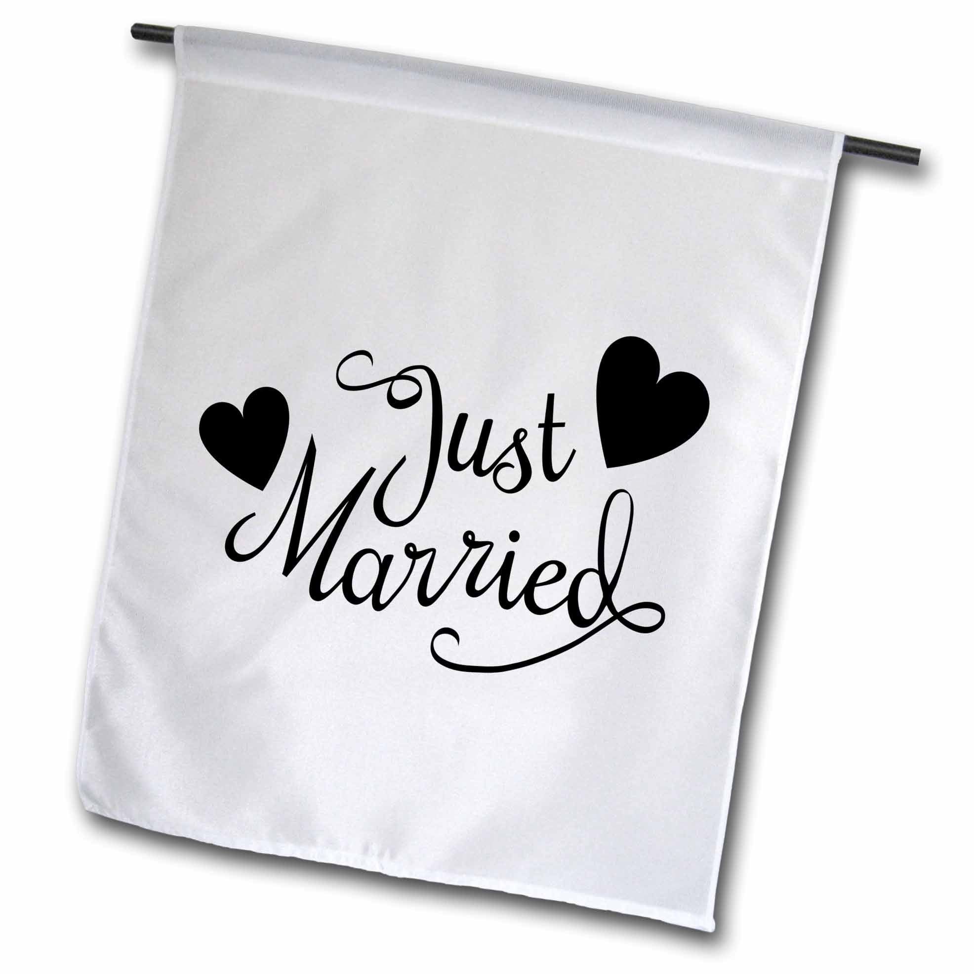 3dRose EvaDane - Quotes - Just Married. White and Black. - Flags (fl_194330)