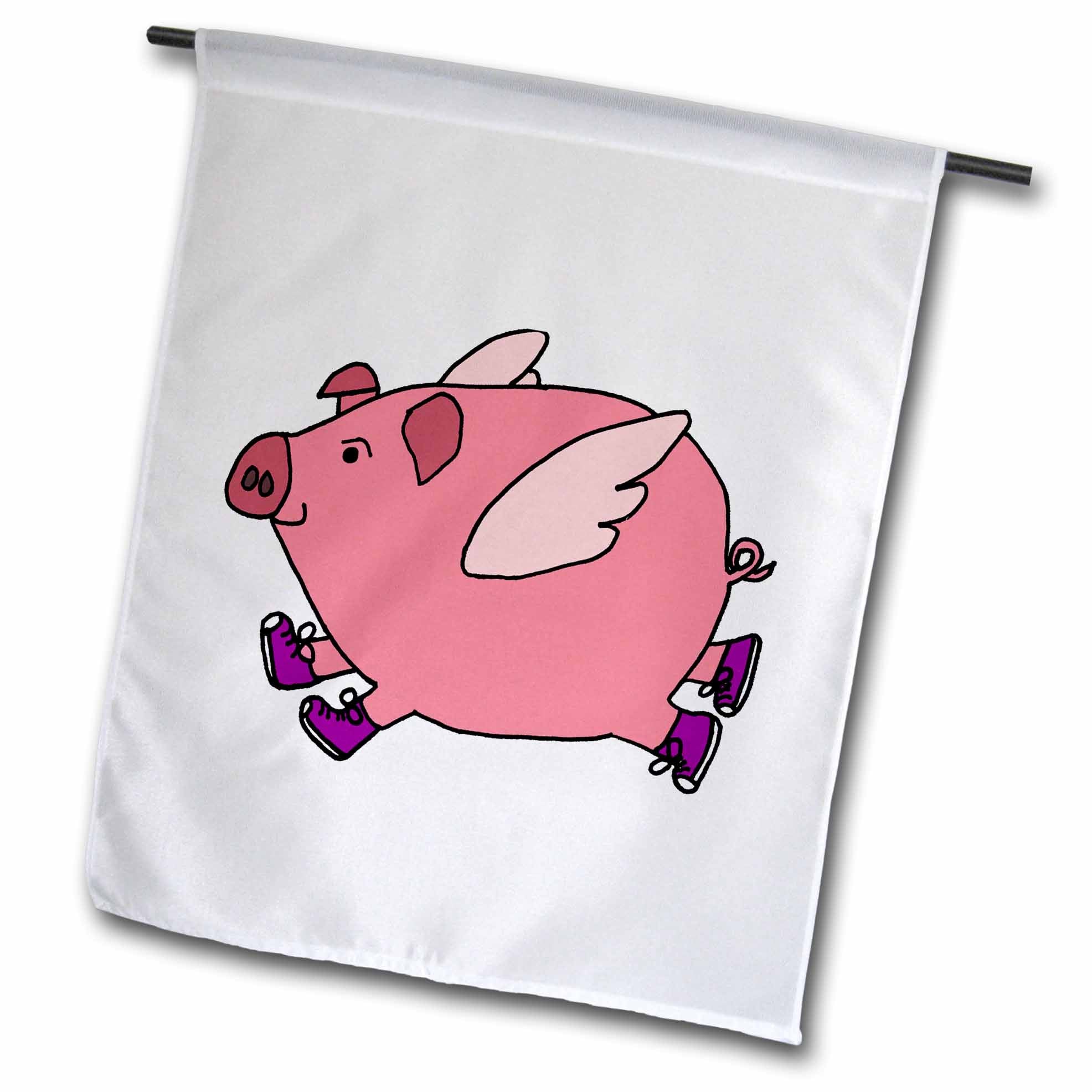 3dRose All Smiles Art Funny - Funny Flying Pig in Purple Sneakers - Flags (fl_196225)